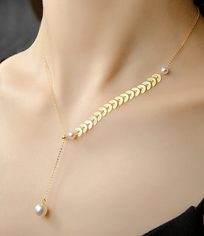 Wheat & Pearl Gold Necklace