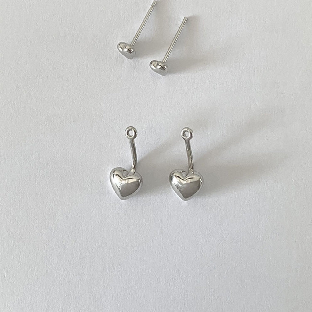 Silver Heart Ear Jackets