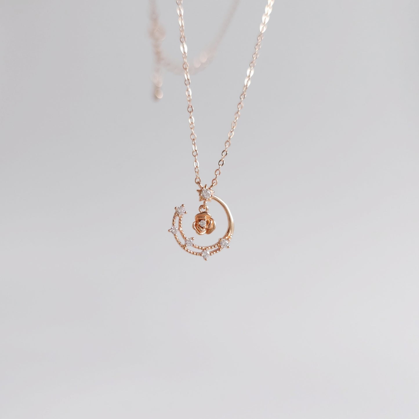 Crescent and Rose Necklace