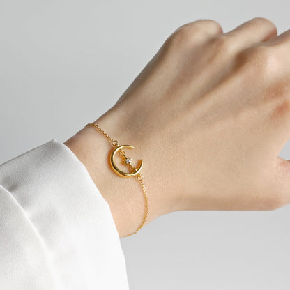 Moon and Star Bracelet in Gold
