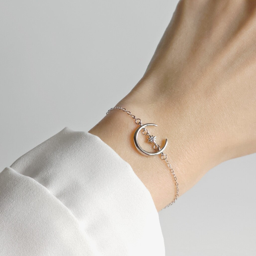Moon and Star Bracelet in Silver