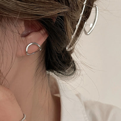 Oval Stud Earrings in Silver