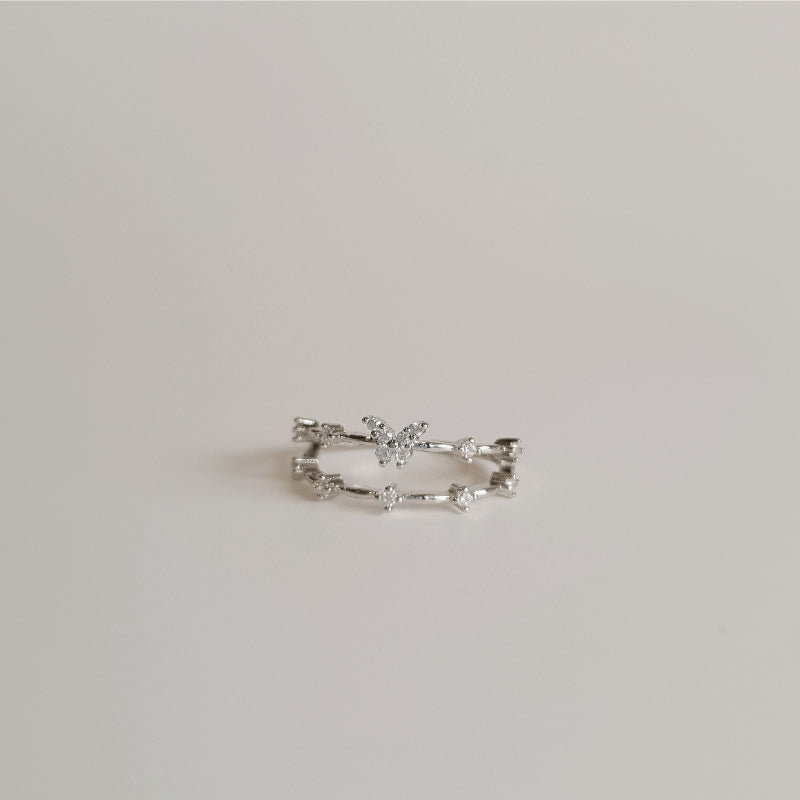 Butterfly Diamond Ring in Silver