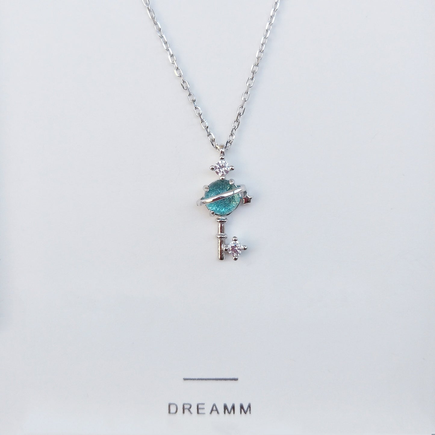 Key Necklace in Sliver (Blue Stone)