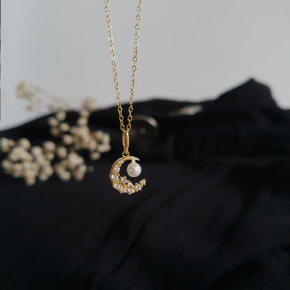 Crescent Moon Pearl Necklace
