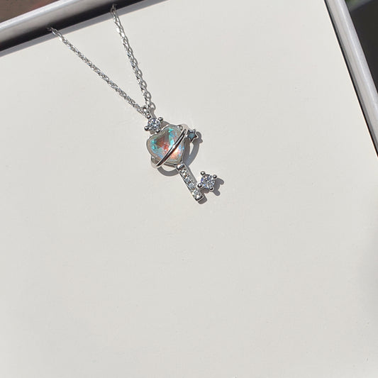 Key To Heart Necklace in Sliver (Aurora Stone)