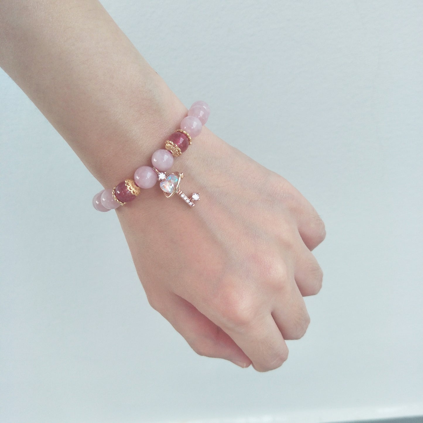 Aurora Key To Heart Bracelet (Strawberry & Rose Quartz)
