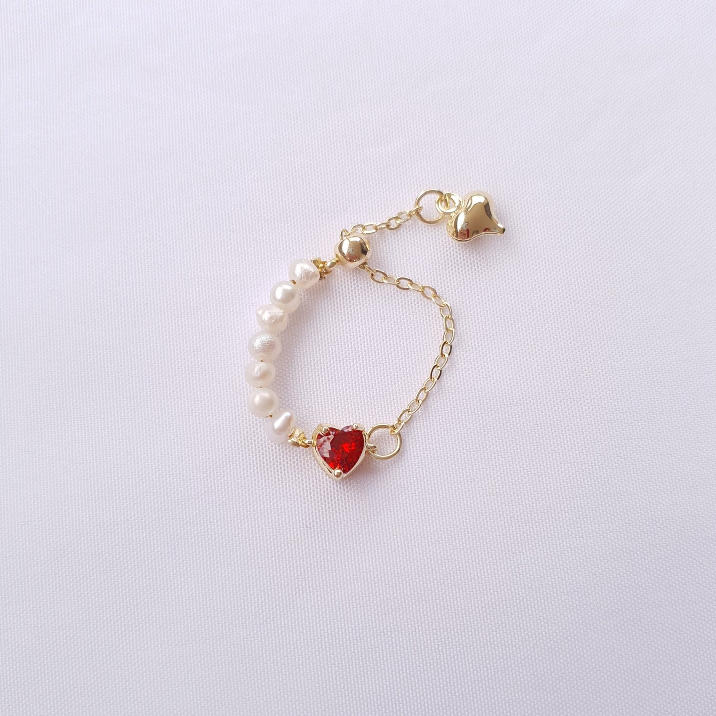 Mini Red Heart Pearl Ring